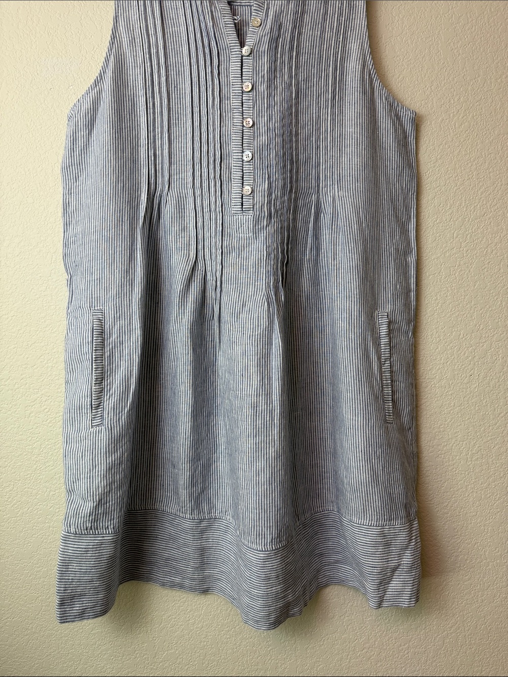 Faherty 100% Linen Sleeveless Blue-Striped Cotton Tunic Dress Size Medium - Picture 3 of 10